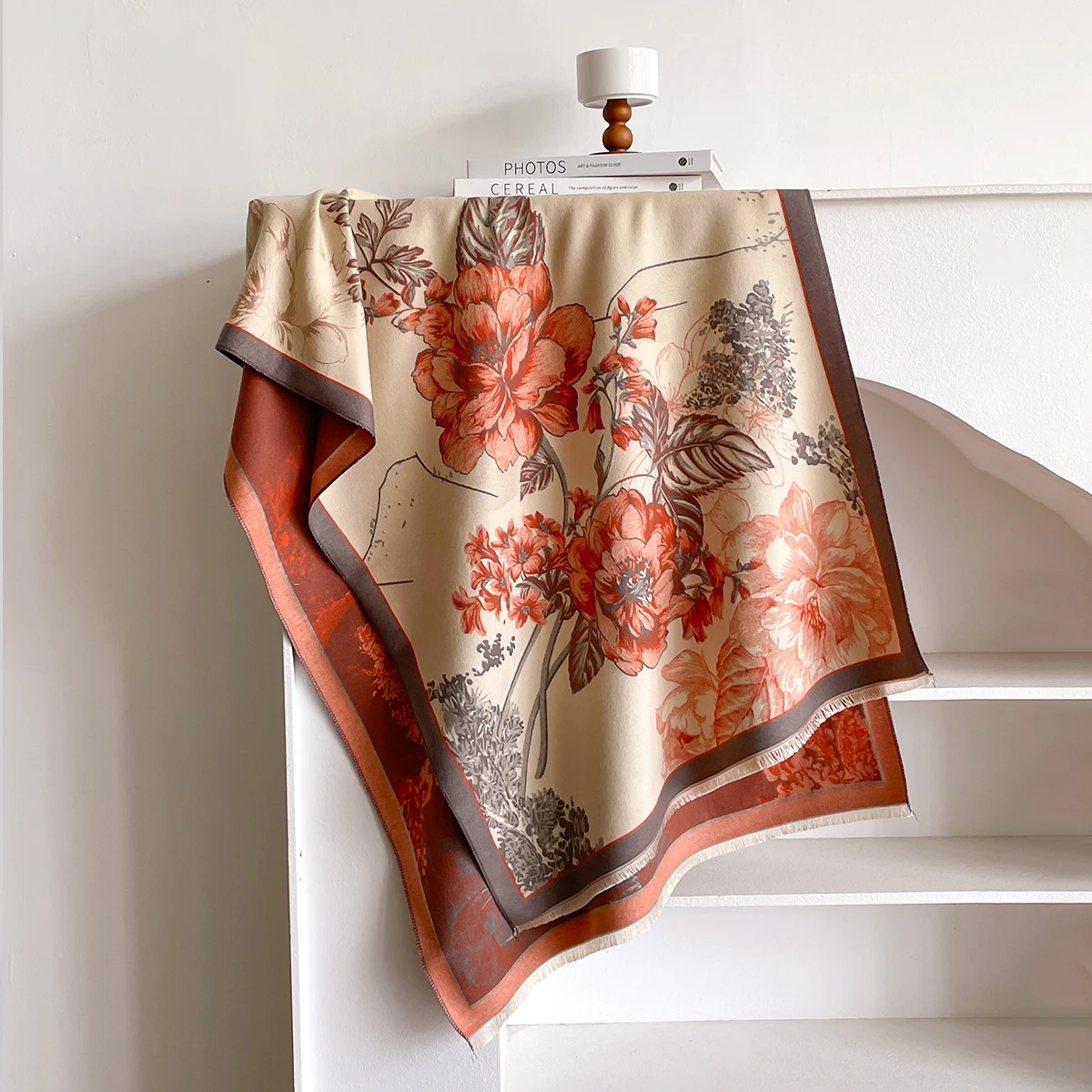 Brand Fashion Winter Cashmere Shawl for Women - Tasseled Flower Printed Pashmina Scarf, Thick Warm Wrap & Poncho