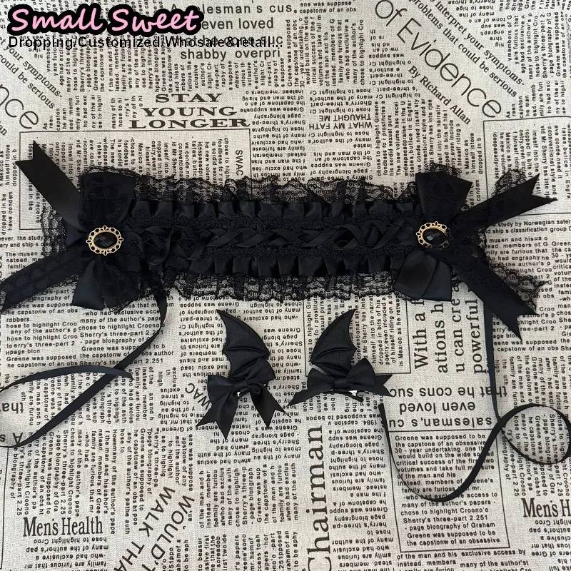 Lolita Devil's ears Headband Gothic Hair Hoop Y2K Girls Ruffled Cosplay Hair Band Hair Accessories Bow Ribbon Headdress Headwear