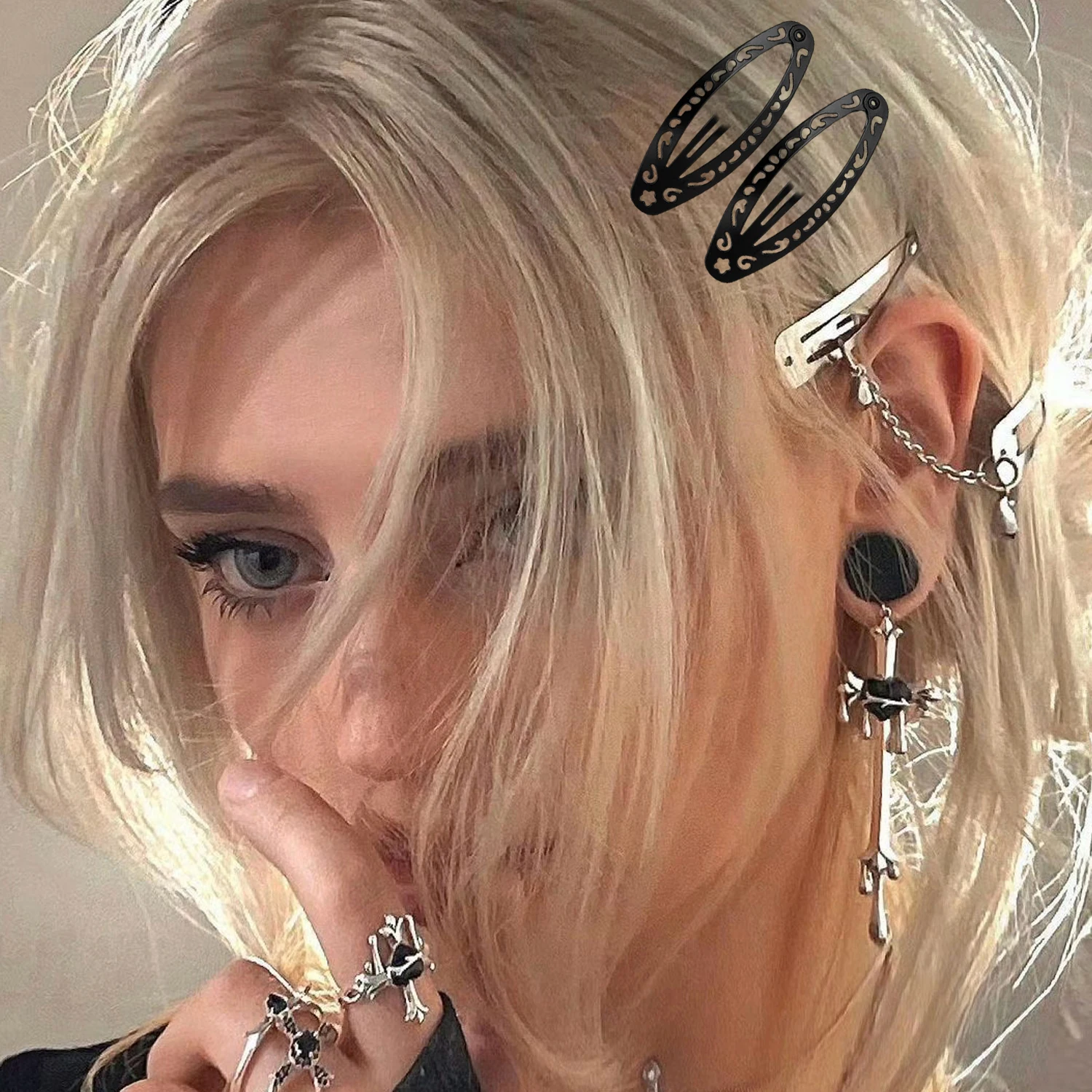 Punk Hollow Out Hairpin Y2K Vintage Geometric Hair Clips Silver Metal BB Clips Korean Barrette Gothic Girl Side Hair Accessories