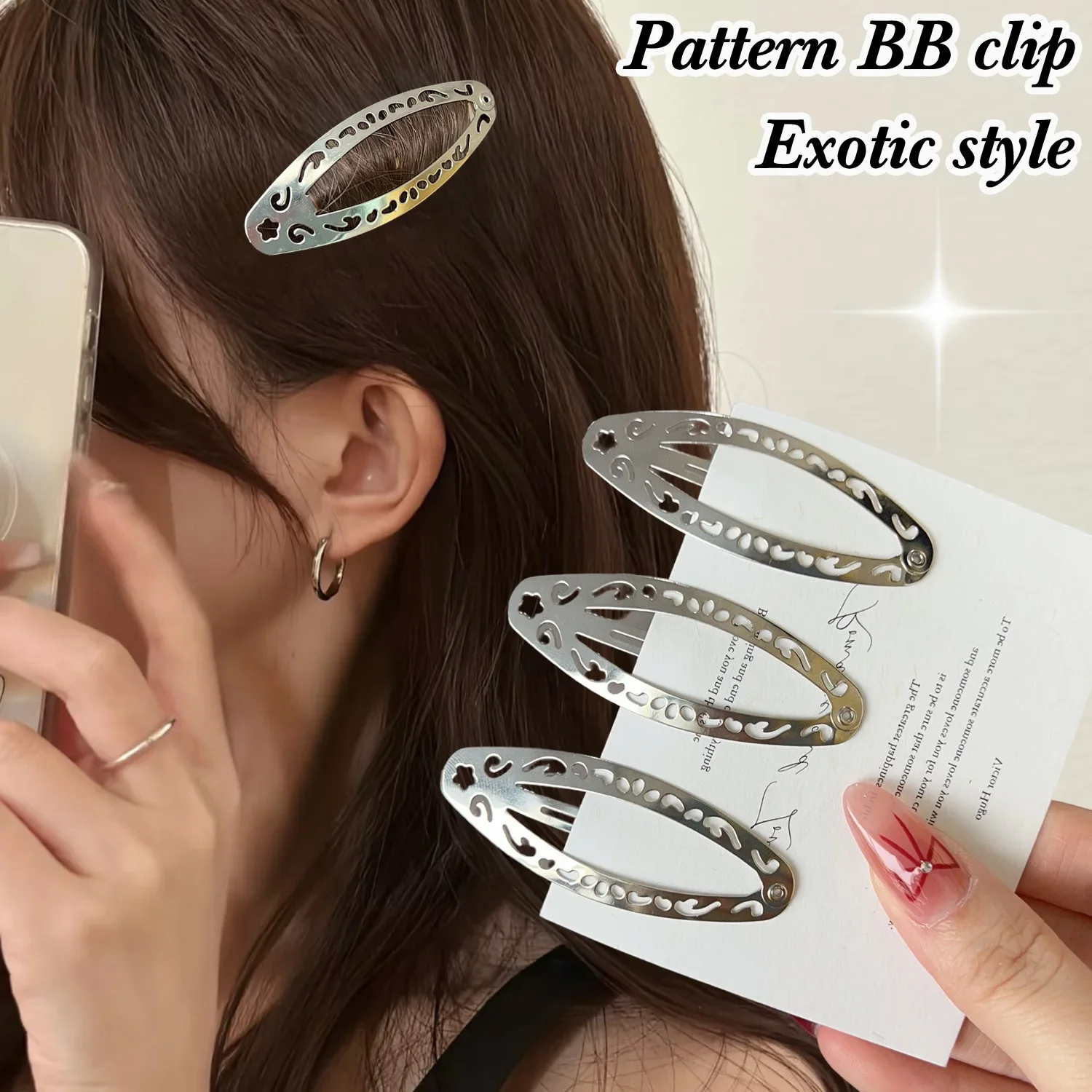 Punk Hollow Out Hairpin Y2K Vintage Geometric Hair Clips Silver Metal BB Clips Korean Barrette Gothic Girl Side Hair Accessories