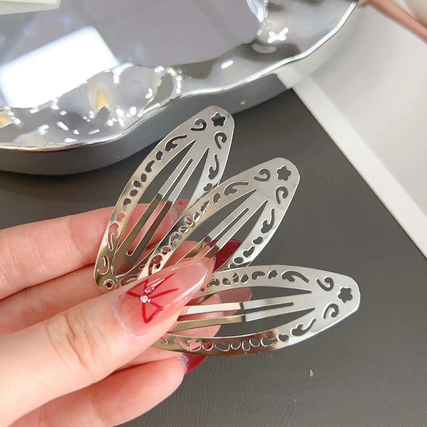 Punk Hollow Out Hairpin Y2K Vintage Geometric Hair Clips Silver Metal BB Clips Korean Barrette Gothic Girl Side Hair Accessories