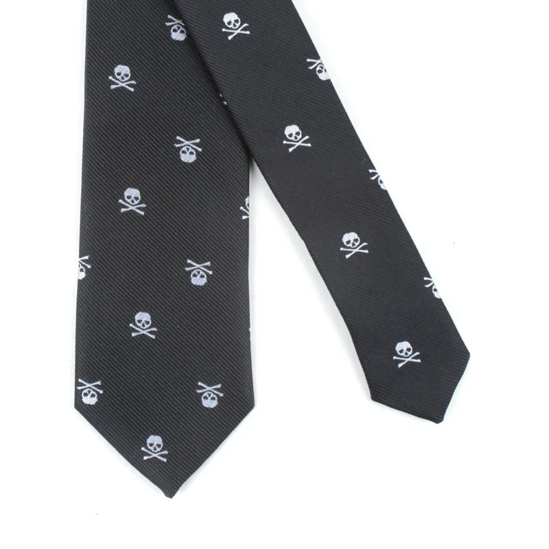 6cm Mens Black Slim Skull Ties for Women Classic Skinny Neckties Male Polyester Fake Collar Neck Tie Halloween Party Accessories