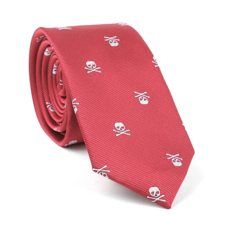 6cm Mens Black Slim Skull Ties for Women Classic Skinny Neckties Male Polyester Fake Collar Neck Tie Halloween Party Accessories