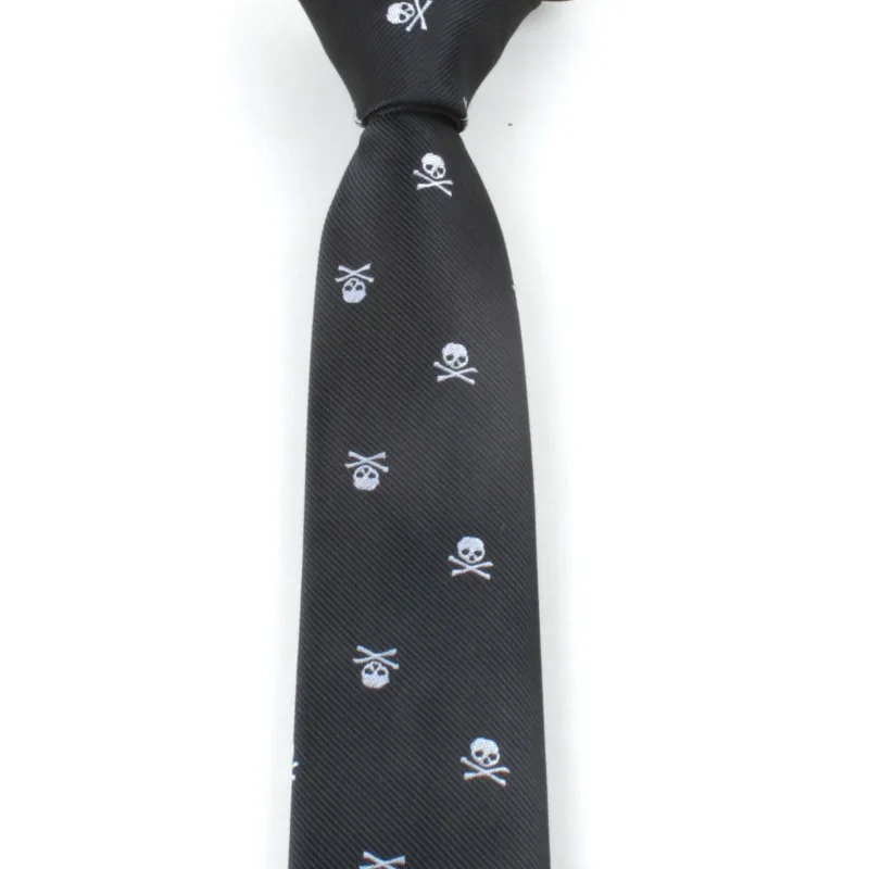 6cm Mens Black Slim Skull Ties for Women Classic Skinny Neckties Male Polyester Fake Collar Neck Tie Halloween Party Accessories