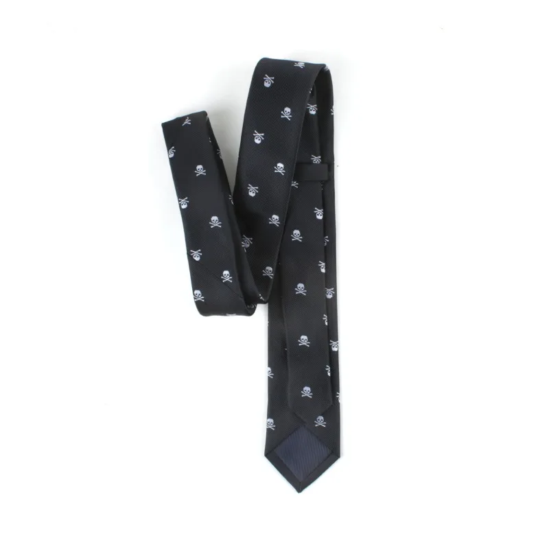 6cm Mens Black Slim Skull Ties for Women Classic Skinny Neckties Male Polyester Fake Collar Neck Tie Halloween Party Accessories