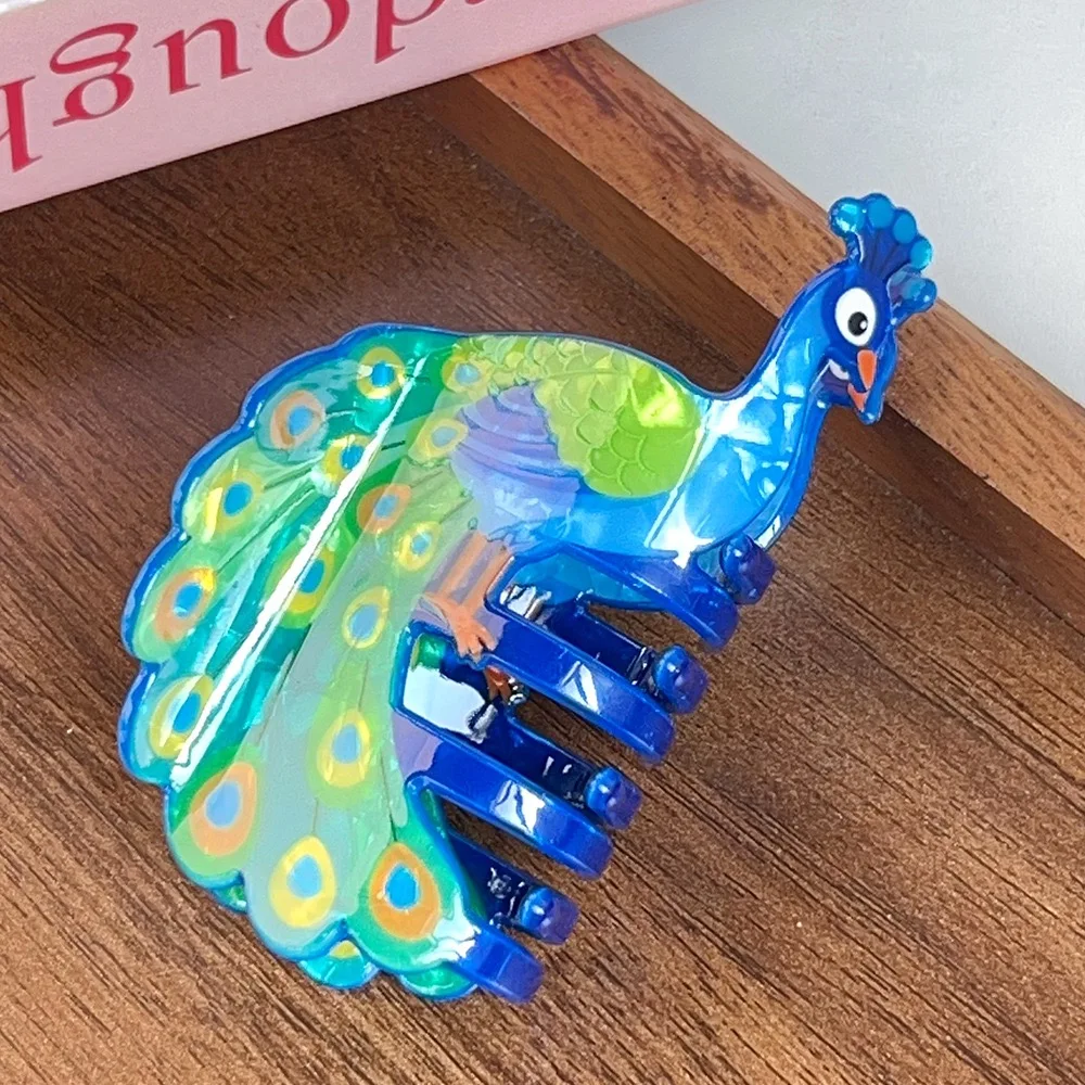 1pc cute animal hair clip bear peacock cartoon squirrel hairpin back of head bun hedgehog shark hair accessory