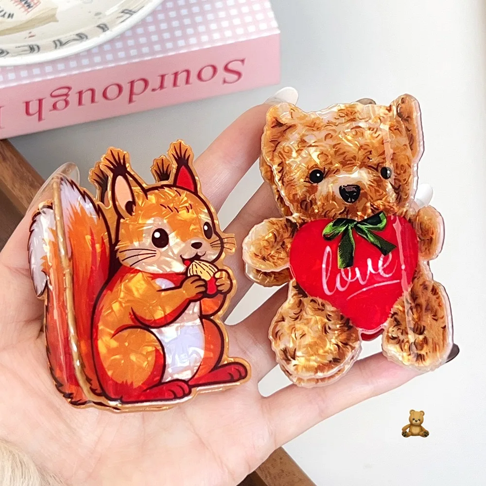1pc cute animal hair clip bear peacock cartoon squirrel hairpin back of head bun hedgehog shark hair accessory