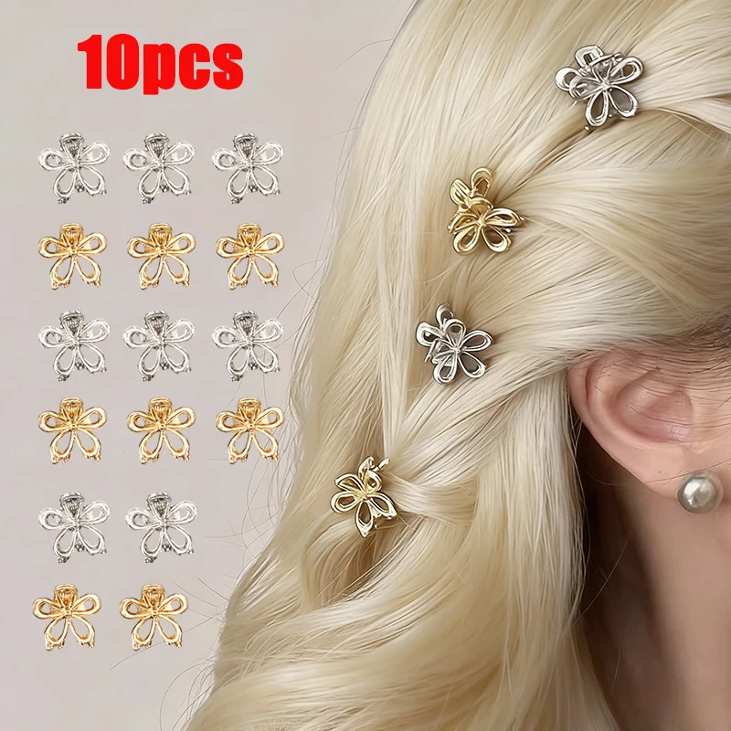 10pcs Metal Flower Hair Clip Mini Braid Hair Hairpin Small Claw Clip Women Girls Hair Accessories Headwear