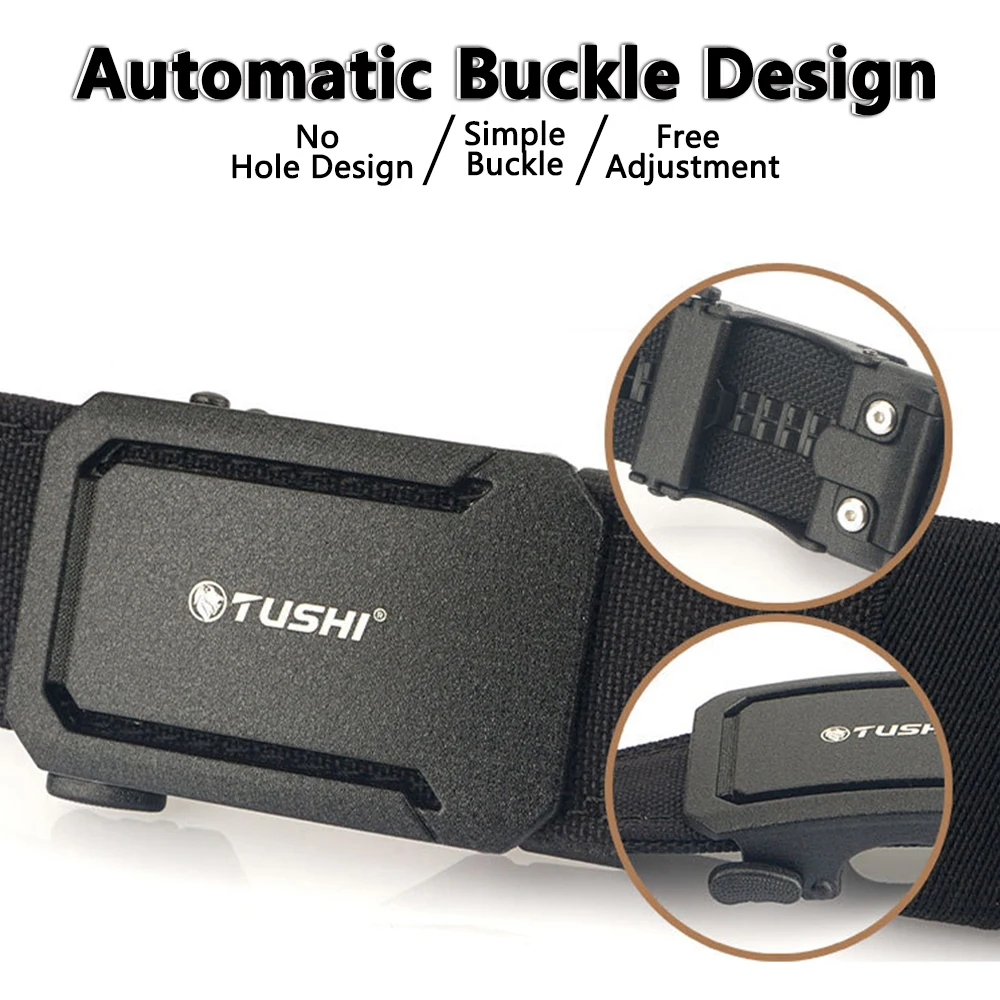 TUSHI Military Tactical Belt for Men Sturdy Nylon Metal Automatic Buckle Police Duty Belt Outdoor Girdle IPSC Sports Accessories