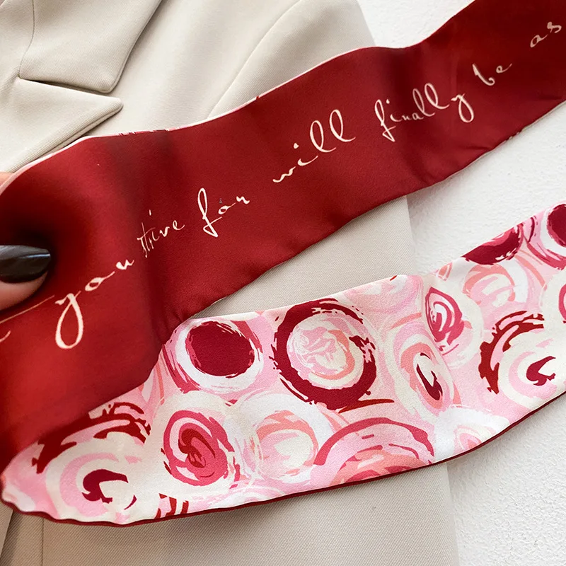 New Year-themed narrow long scarf for women Red hairband with long flowing ribbon Tie-up waist belt Professional neck scarf
