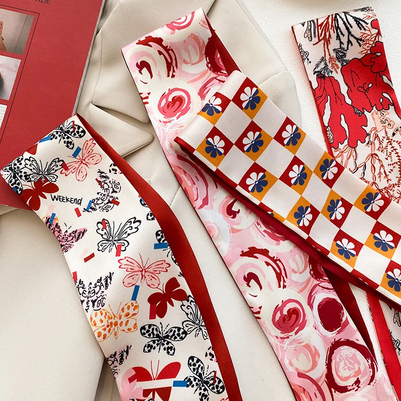 New Year-themed narrow long scarf for women Red hairband with long flowing ribbon Tie-up waist belt Professional neck scarf