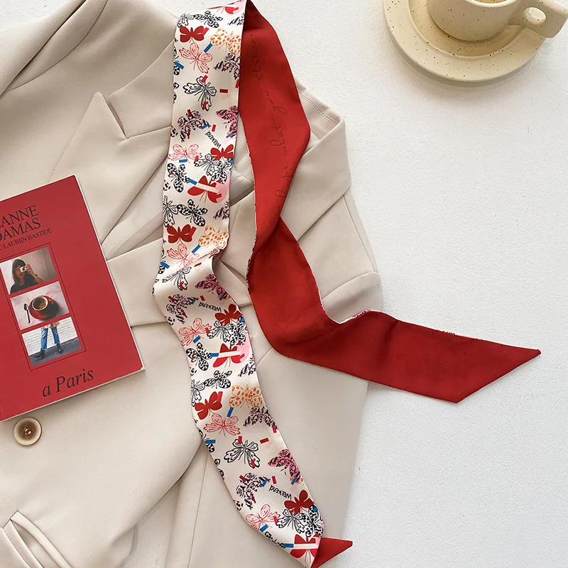 New Year-themed narrow long scarf for women Red hairband with long flowing ribbon Tie-up waist belt Professional neck scarf