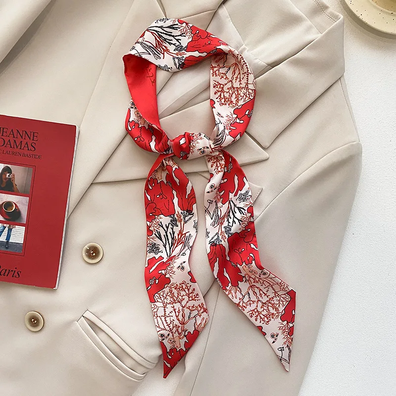 New Year-themed narrow long scarf for women Red hairband with long flowing ribbon Tie-up waist belt Professional neck scarf