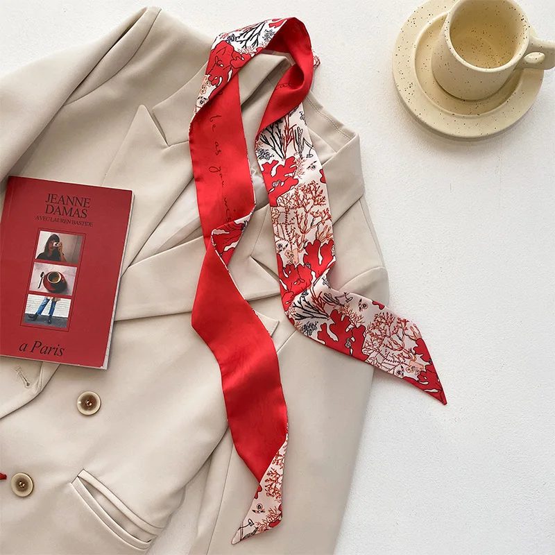New Year-themed narrow long scarf for women Red hairband with long flowing ribbon Tie-up waist belt Professional neck scarf