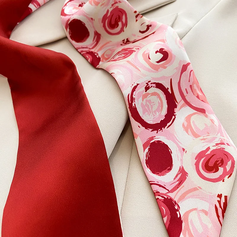 New Year-themed narrow long scarf for women Red hairband with long flowing ribbon Tie-up waist belt Professional neck scarf