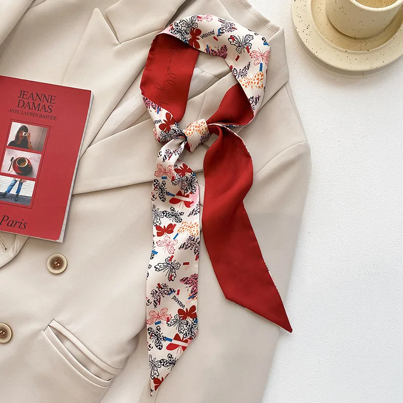 New Year-themed narrow long scarf for women Red hairband with long flowing ribbon Tie-up waist belt Professional neck scarf