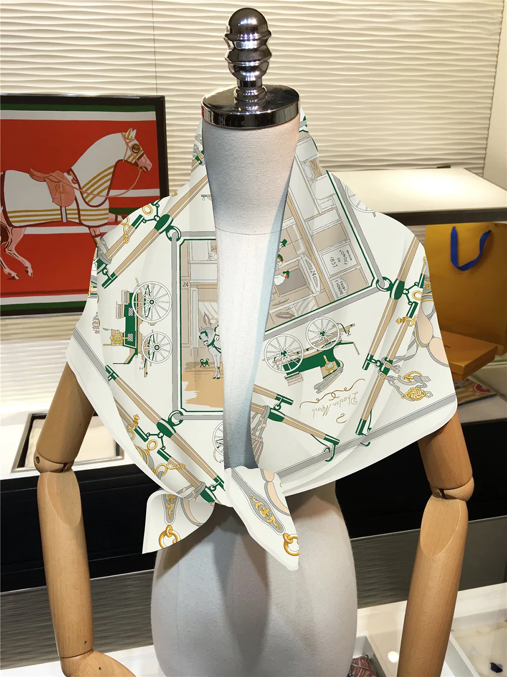 90cm Twill Silk Scarf Shawl Luxury Brand Horse Carriage Chain Square Scarf Women Hijabs Bandana Foulard Neckerchief Head Scarves