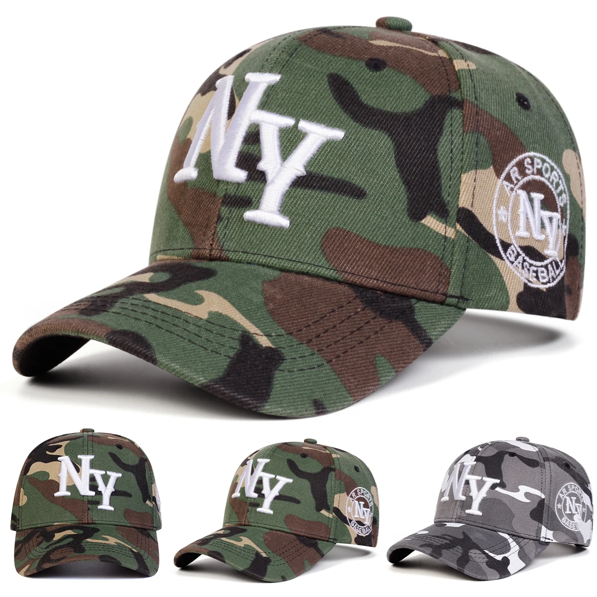 Unisex NY Letter Embroidery Camouflage Baseball Caps Spring Autumn Outdoor Adjustable Casual Hats Sunscreen Hat Sports Cap