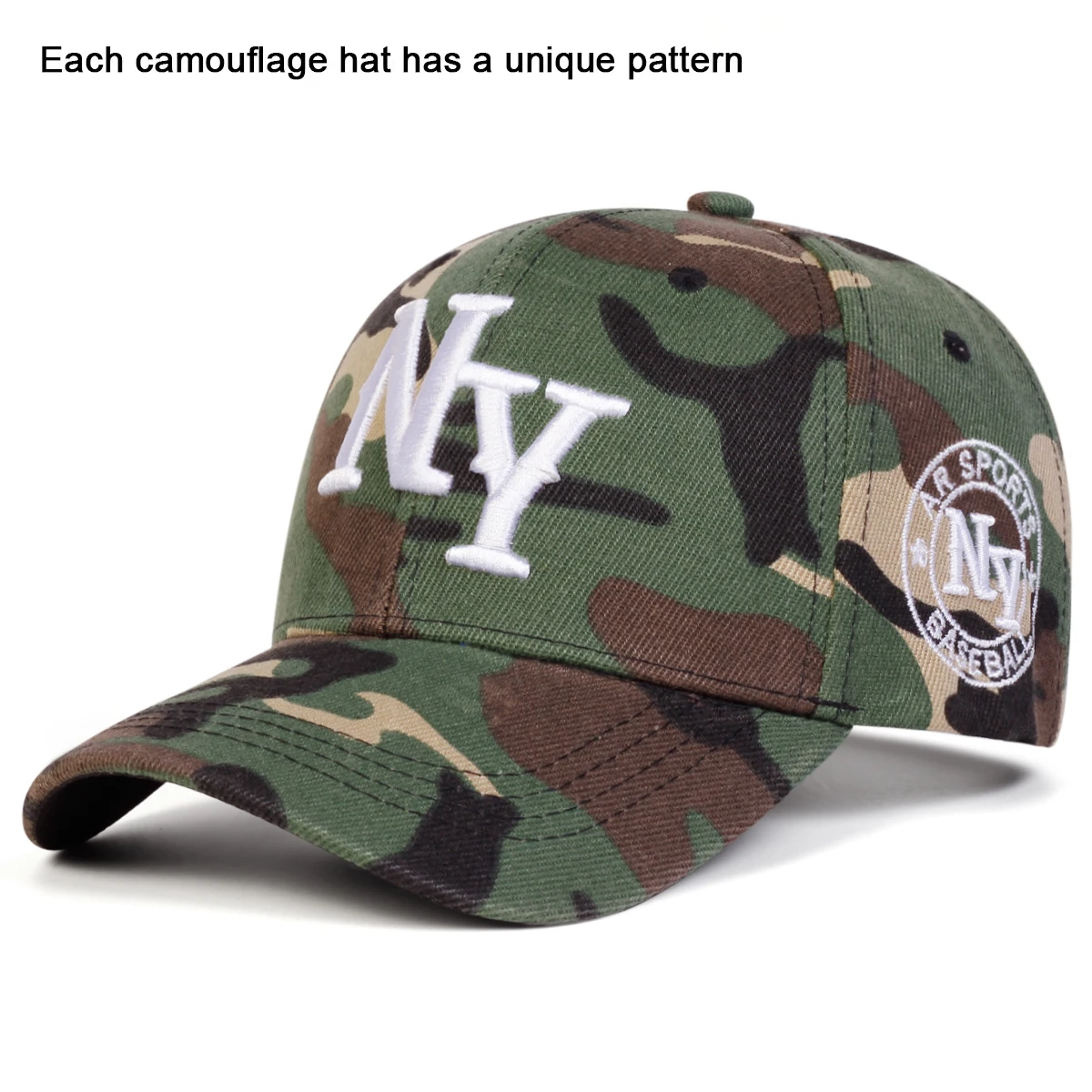 Unisex NY Letter Embroidery Camouflage Baseball Caps Spring Autumn Outdoor Adjustable Casual Hats Sunscreen Hat Sports Cap