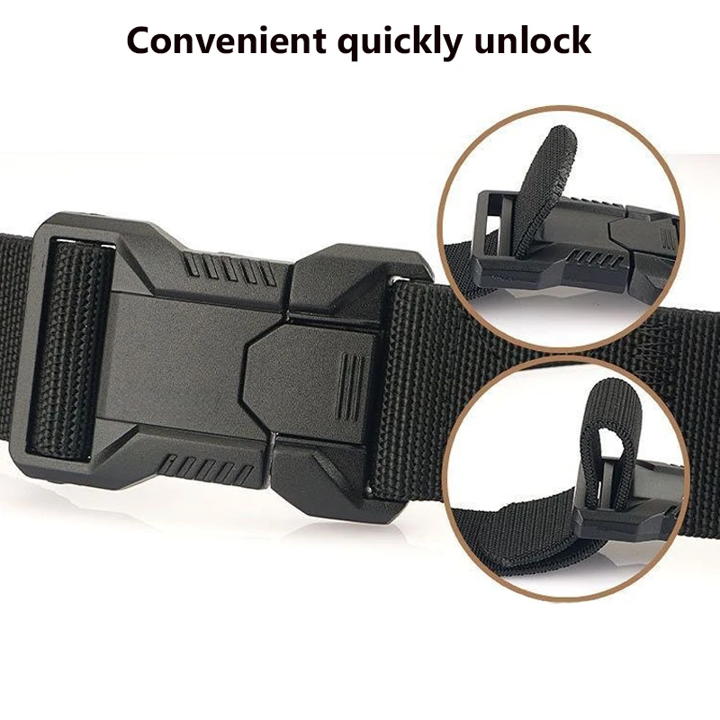 Automatic Plastic Buckle Tactical Belt Men's Multifunction Military Fan Canvas Belt Outdoor Faux Nylon Training Waist Belt Pants