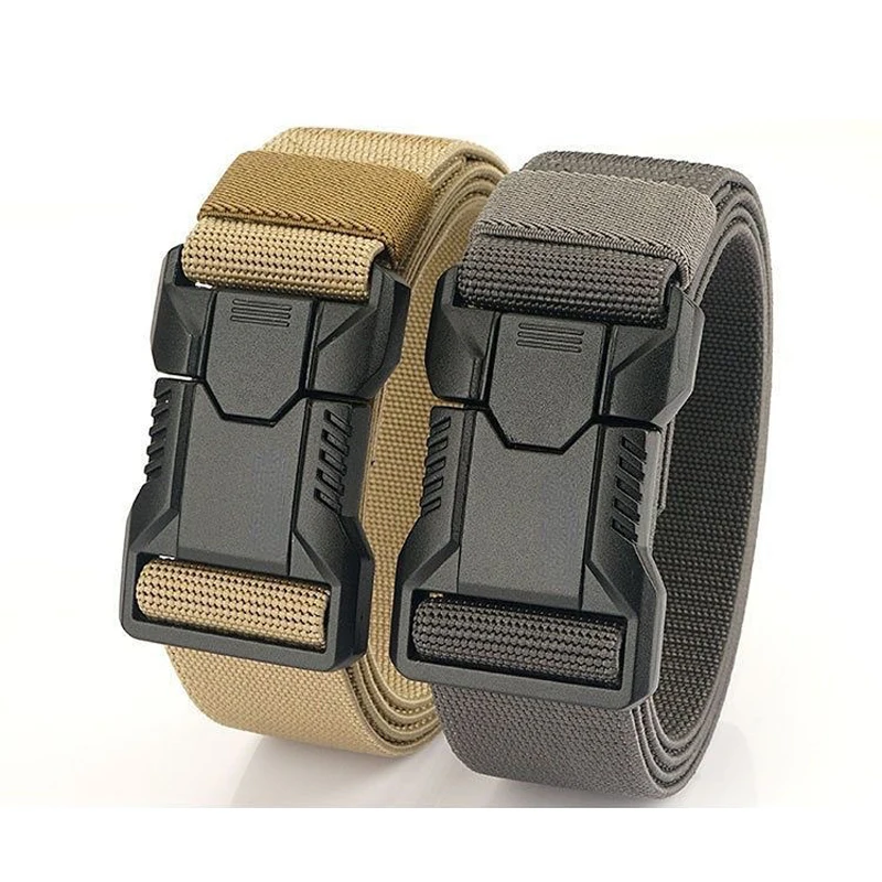 Automatic Plastic Buckle Tactical Belt Men's Multifunction Military Fan Canvas Belt Outdoor Faux Nylon Training Waist Belt Pants