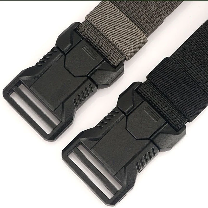 Automatic Plastic Buckle Tactical Belt Men's Multifunction Military Fan Canvas Belt Outdoor Faux Nylon Training Waist Belt Pants