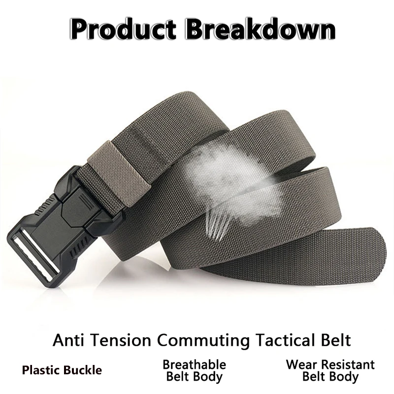 Automatic Plastic Buckle Tactical Belt Men's Multifunction Military Fan Canvas Belt Outdoor Faux Nylon Training Waist Belt Pants