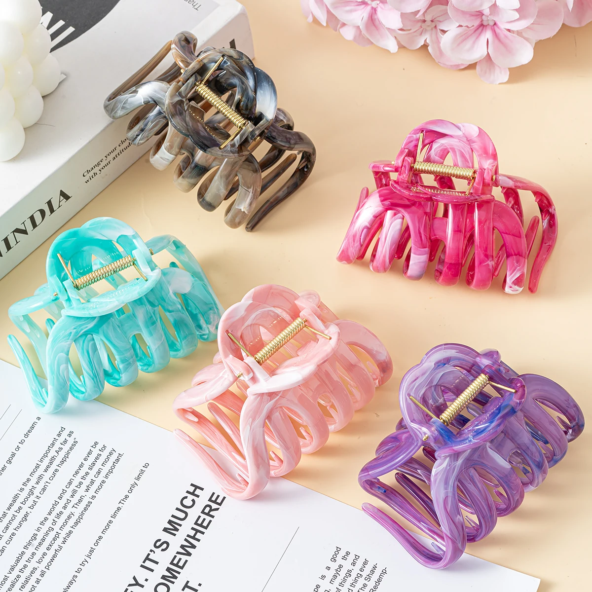 New Large Marble Stripes Pumpkin Hair Claws Crab Hairpins For Women Sweet Hair Clip Barrettes Headband Hair Accessories Styling