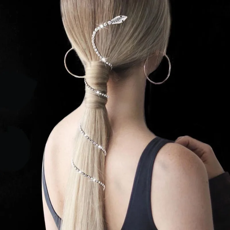 1Pc New Snake Shaped Rhinestone Tassel Hair Clip Temperament Side Ponytail Braided Hair DuckbillClip Party Personalized Headwear