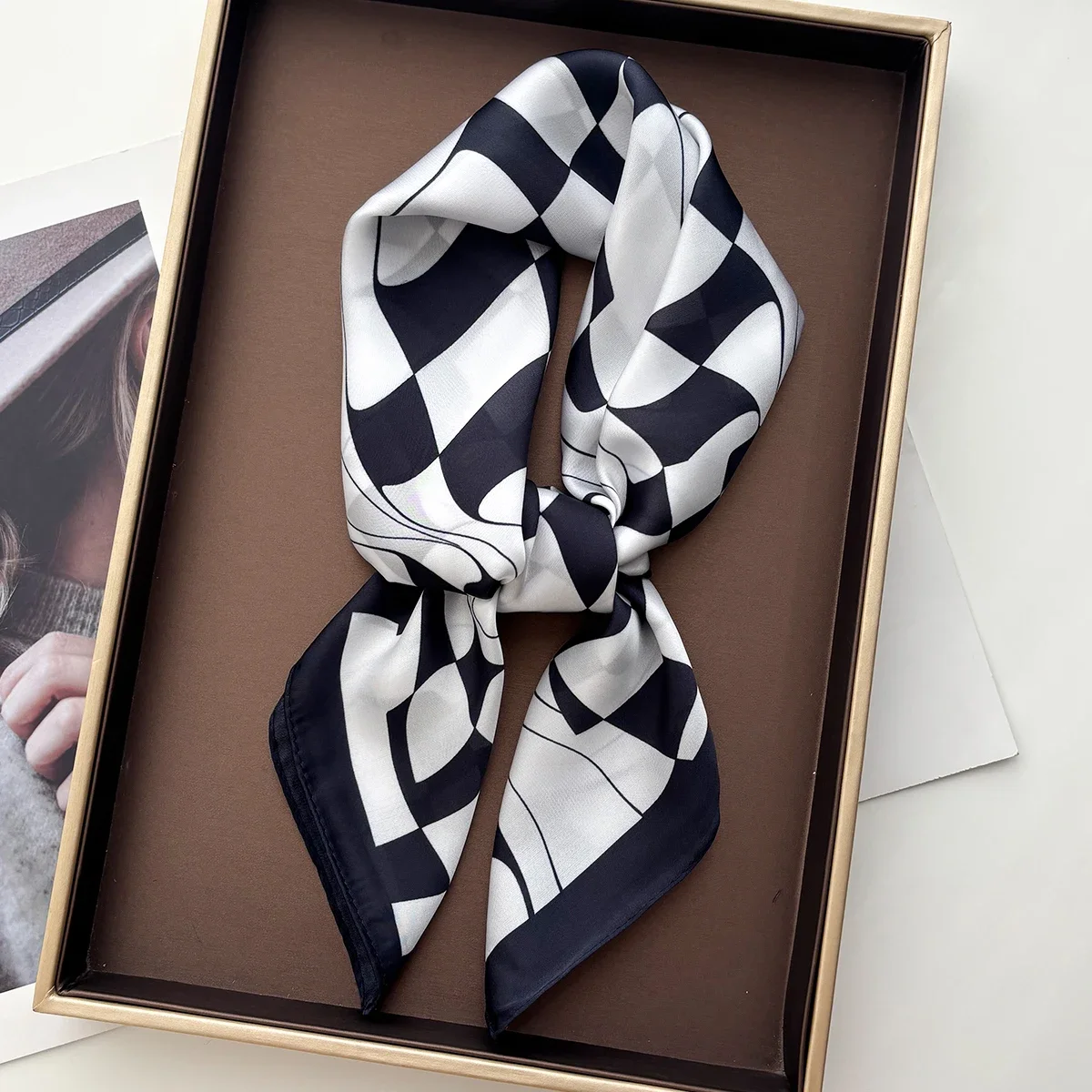 2026 Women Square Scarf Silk Imitation Print Neckerchief Bandana Lady Shawl Scarves Wrap Head Hair Band Ties