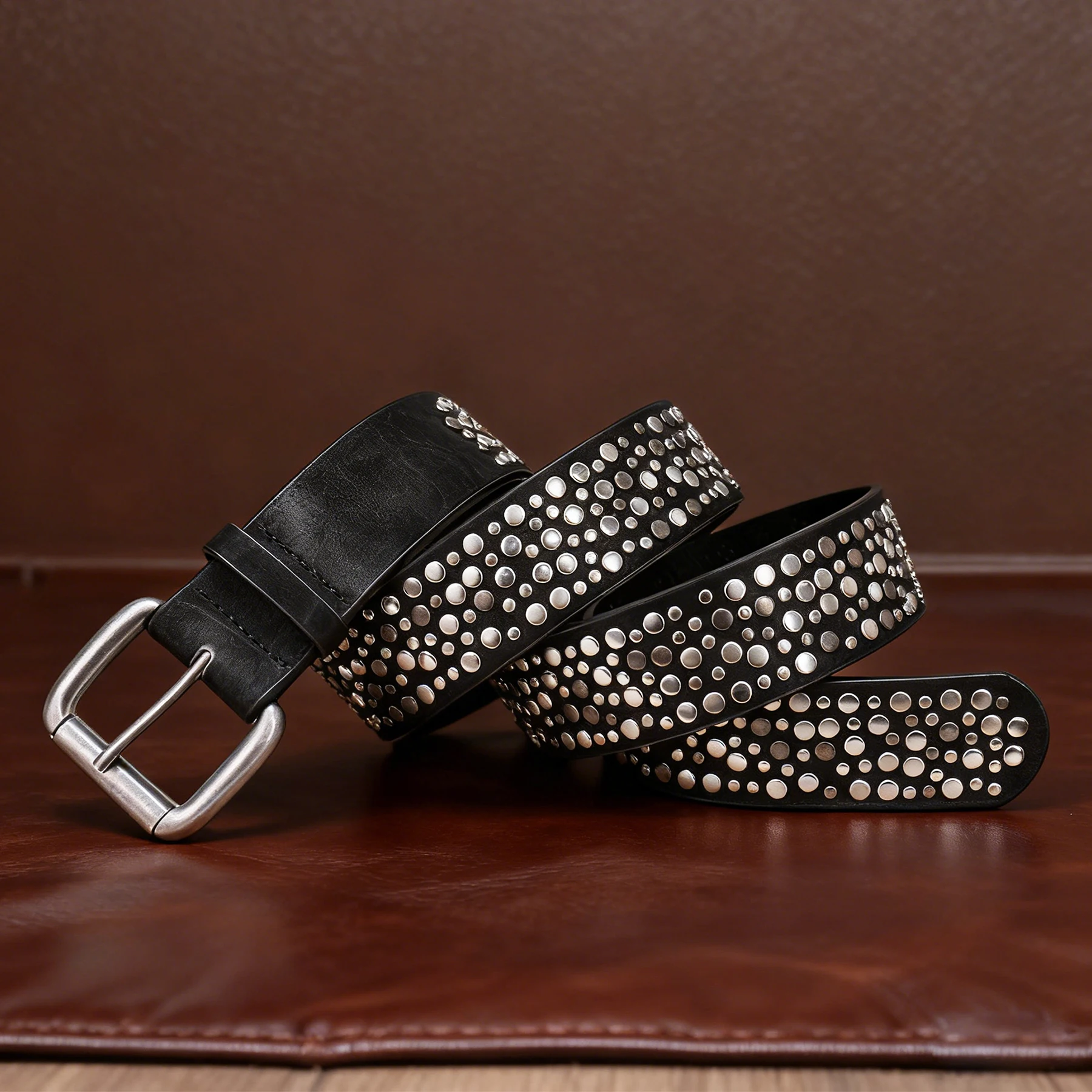 Rivet Punk Belt for Men and Women, Western Studded Belt for Jeans Pants, Faux Leather Cowgirl Cowboy Y2K Belt