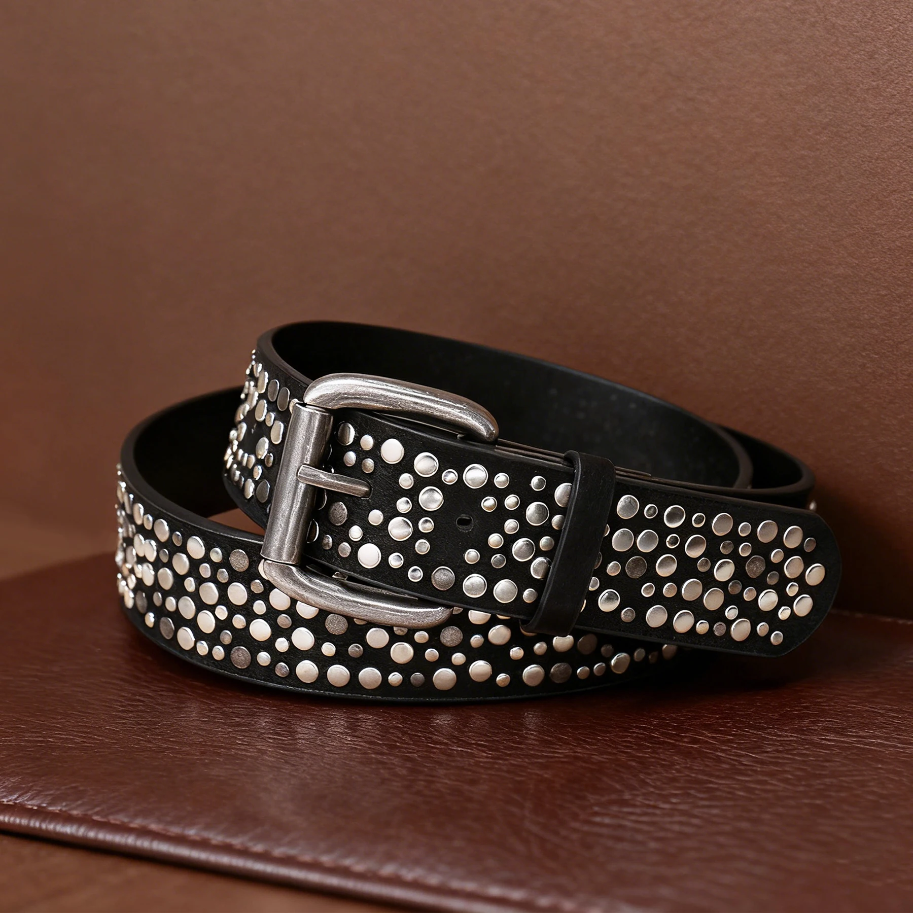 Rivet Punk Belt for Men and Women, Western Studded Belt for Jeans Pants, Faux Leather Cowgirl Cowboy Y2K Belt