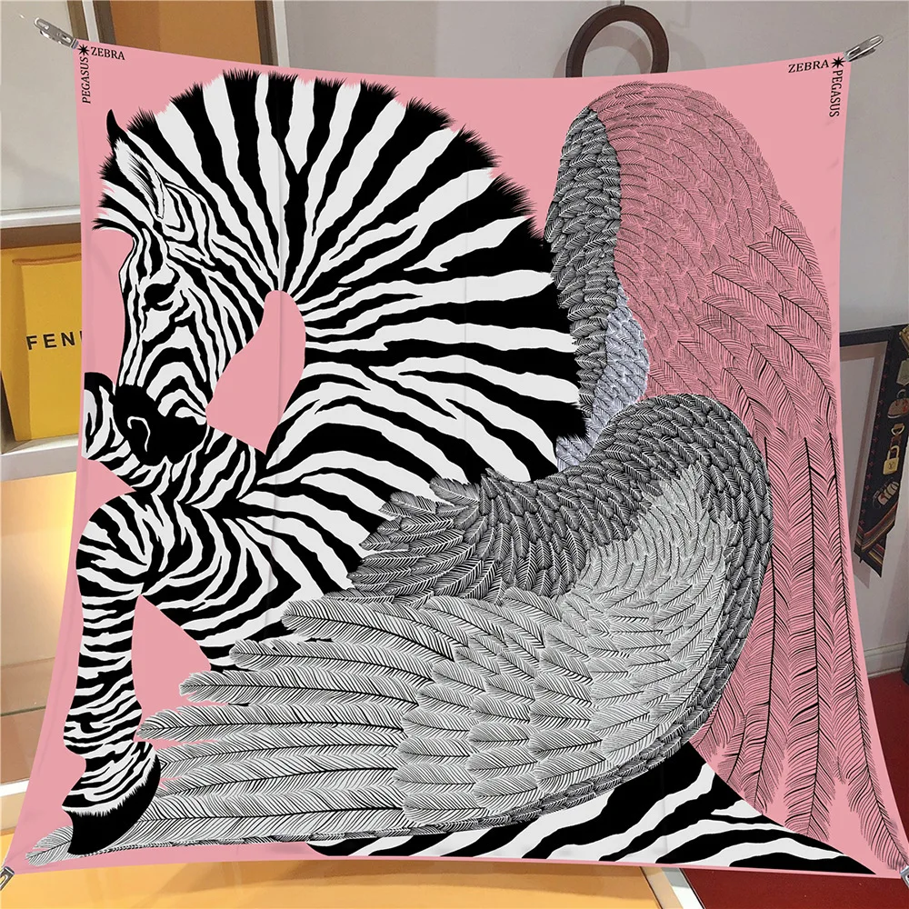 Twill Silk Scarf Shawl Luxury Horse Pegasus Feather Print Square Scarf Women Hijabs Bandana Foulard Neckerchief Head Scarves