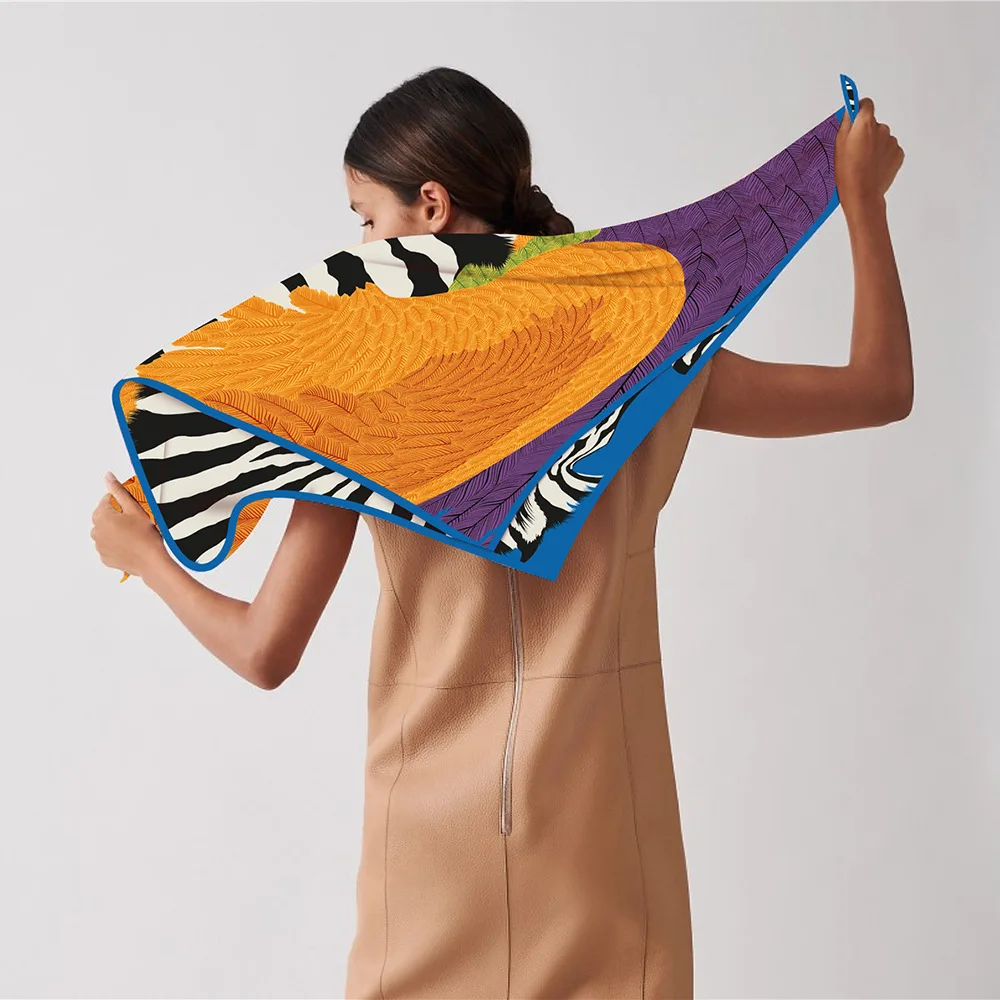 Twill Silk Scarf Shawl Luxury Horse Pegasus Feather Print Square Scarf Women Hijabs Bandana Foulard Neckerchief Head Scarves
