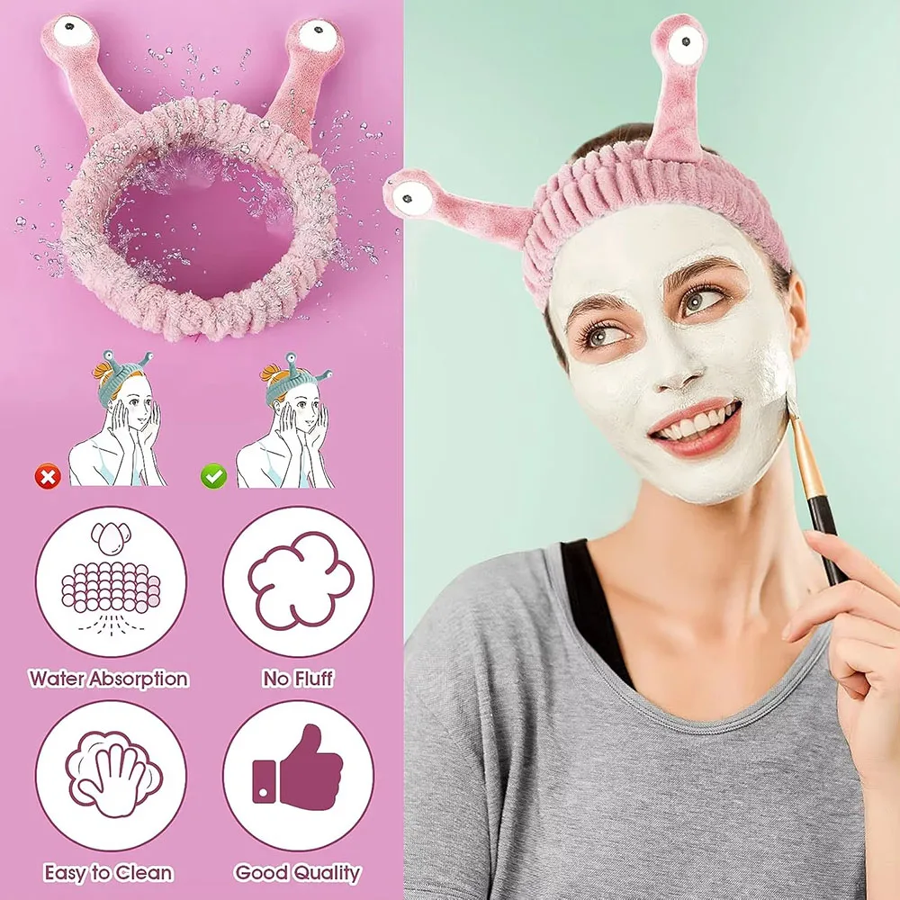 Women's Cute Coral Fleece Elastic Headbands Creative Hair Accessories for Makeup Snail Spa Hair Bands Cartoon Design Hairbands