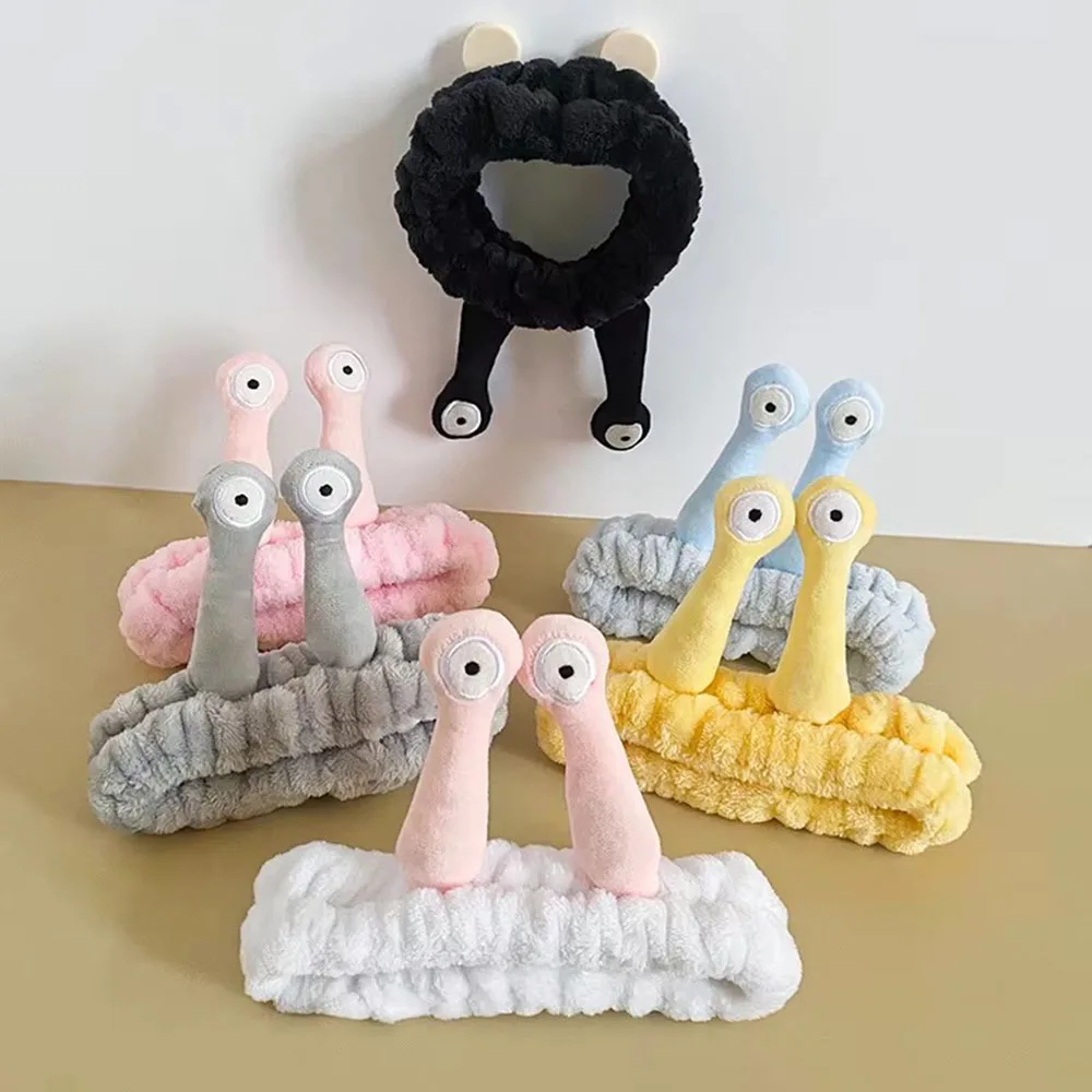 Women's Cute Coral Fleece Elastic Headbands Creative Hair Accessories for Makeup Snail Spa Hair Bands Cartoon Design Hairbands
