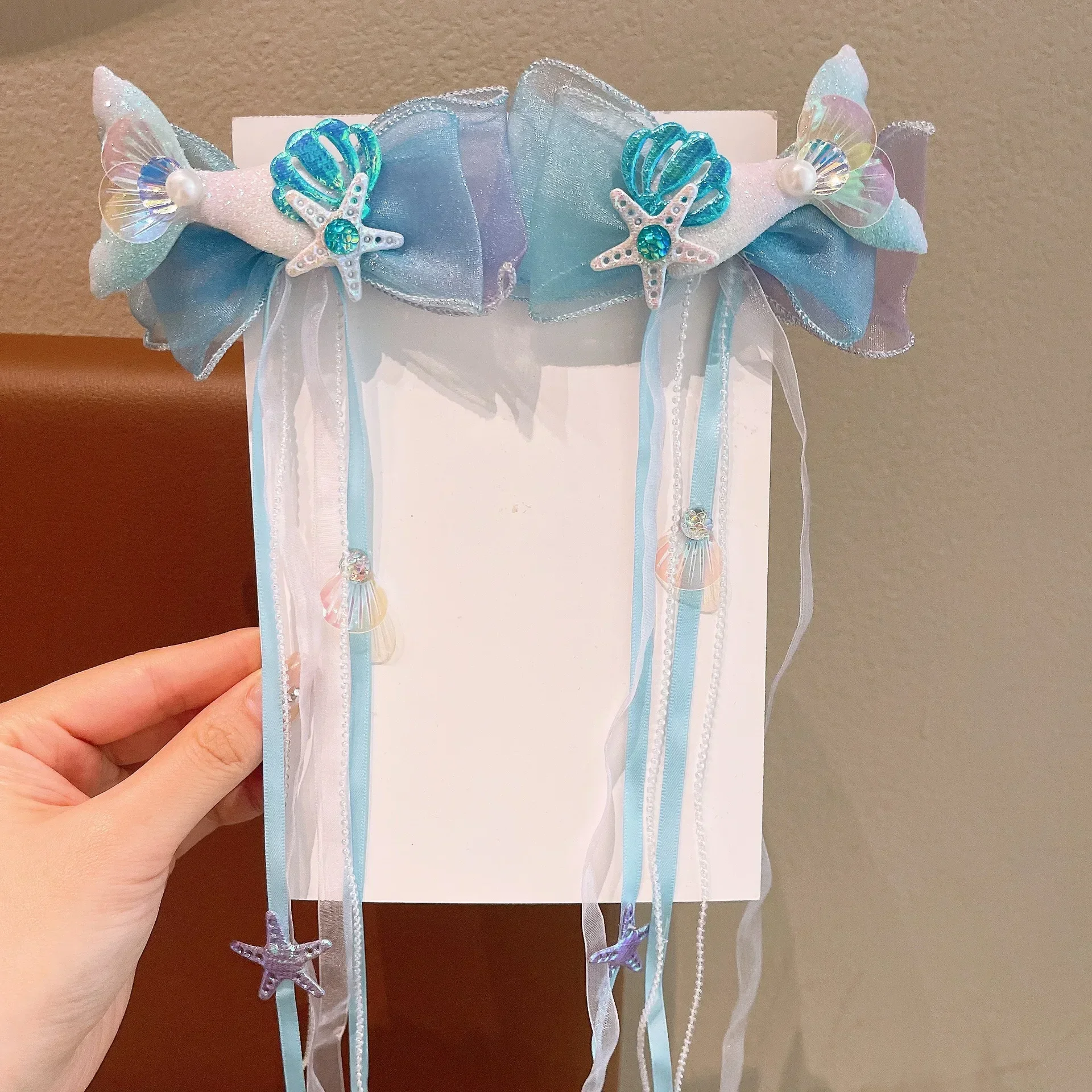 1Pair Dreamy Mermaid Fairy Bow Strap Hair Clip Fairy Air Mesh Side Clip Children's Princess Hair Accessories Daily/Party Style