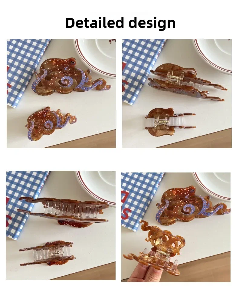 1 Piece of Ocean Wind Octopus Resin Clip,Colorful Octopus Back Hair Clip,Women's Half Tied Hair,Coiled Hair,Shark Clip