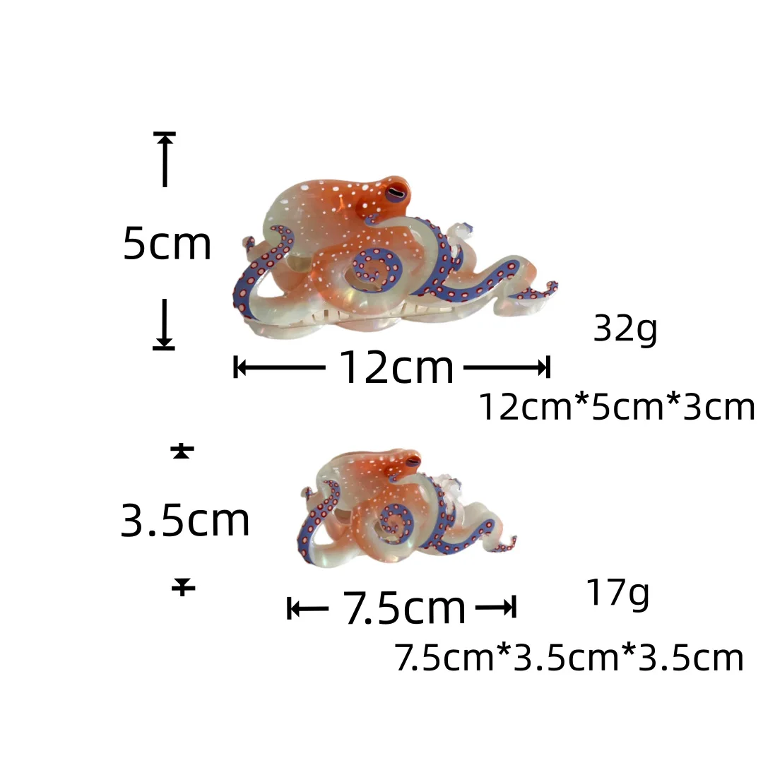 1 Piece of Ocean Wind Octopus Resin Clip,Colorful Octopus Back Hair Clip,Women's Half Tied Hair,Coiled Hair,Shark Clip