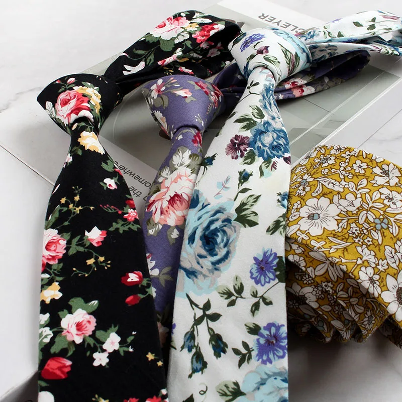 Mens Handmade Casual Flower Neckties For Men Women Floral Printed Cotton Neck Tie 6cm Narrow Soft Cravat Wedding Party Gravata
