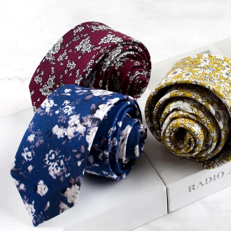 Mens Handmade Casual Flower Neckties For Men Women Floral Printed Cotton Neck Tie 6cm Narrow Soft Cravat Wedding Party Gravata