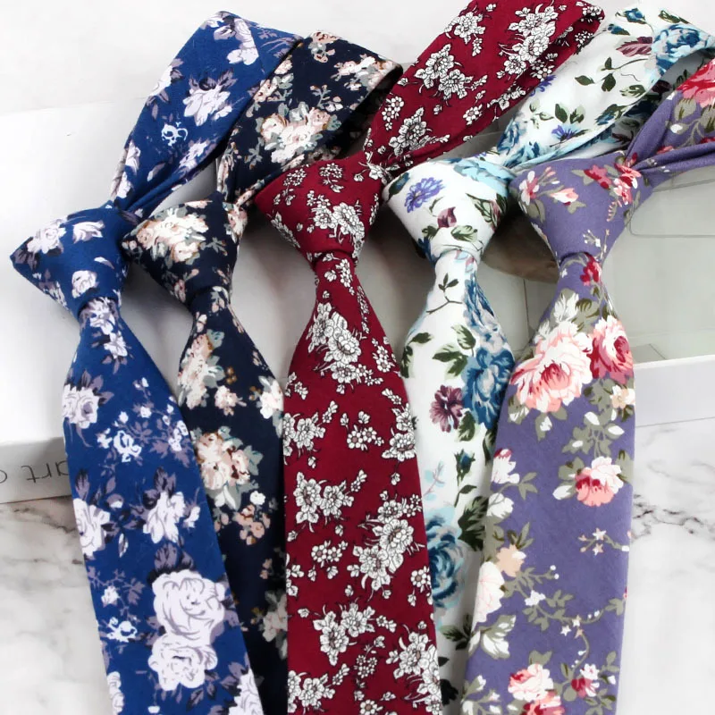 Mens Handmade Casual Flower Neckties For Men Women Floral Printed Cotton Neck Tie 6cm Narrow Soft Cravat Wedding Party Gravata