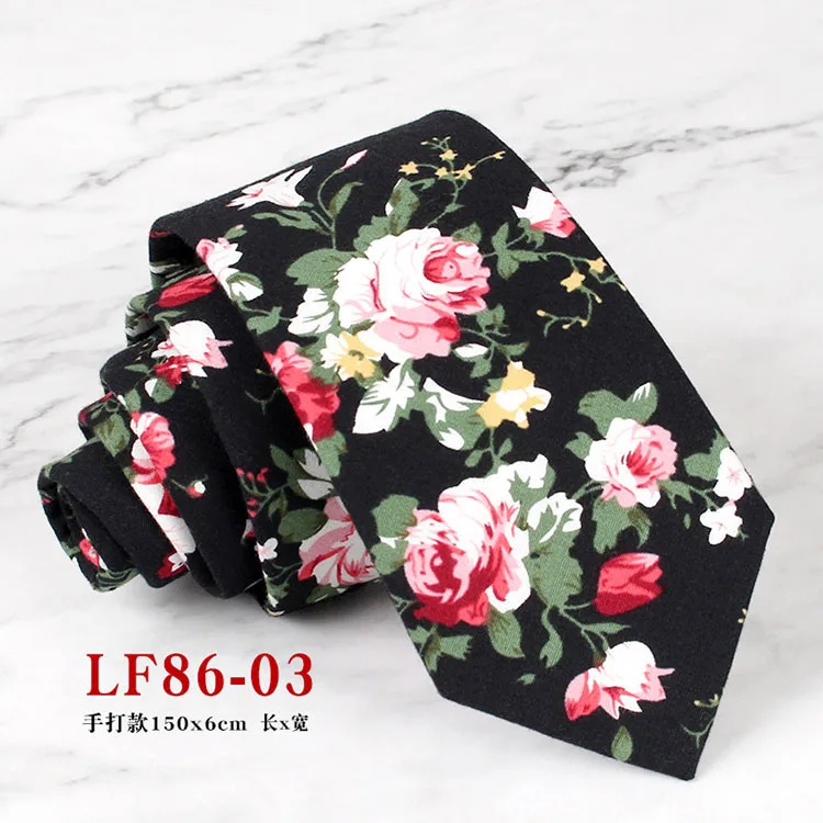 Mens Handmade Casual Flower Neckties For Men Women Floral Printed Cotton Neck Tie 6cm Narrow Soft Cravat Wedding Party Gravata