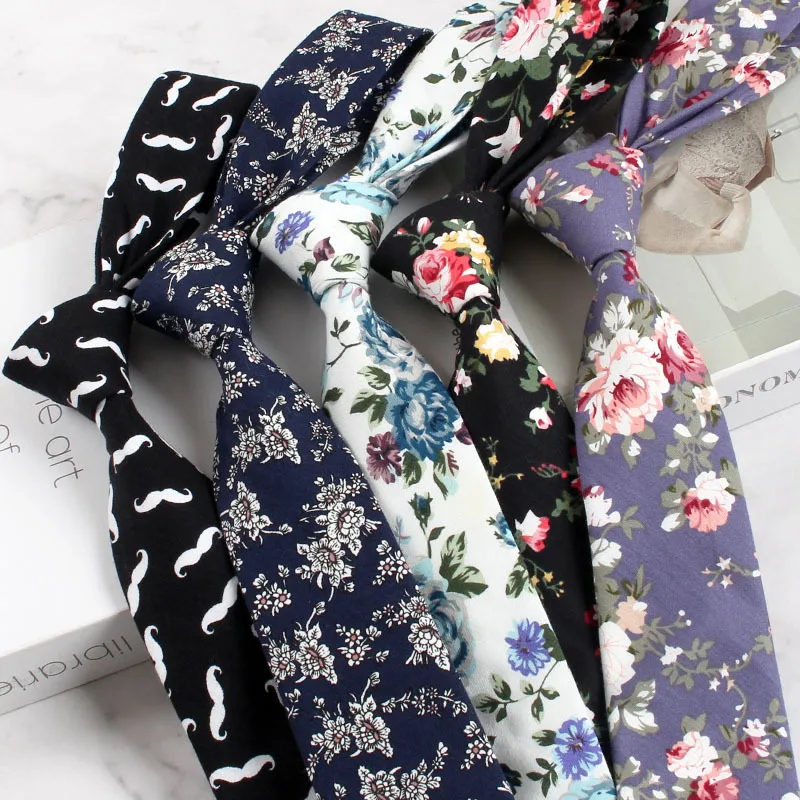 Mens Handmade Casual Flower Neckties For Men Women Floral Printed Cotton Neck Tie 6cm Narrow Soft Cravat Wedding Party Gravata