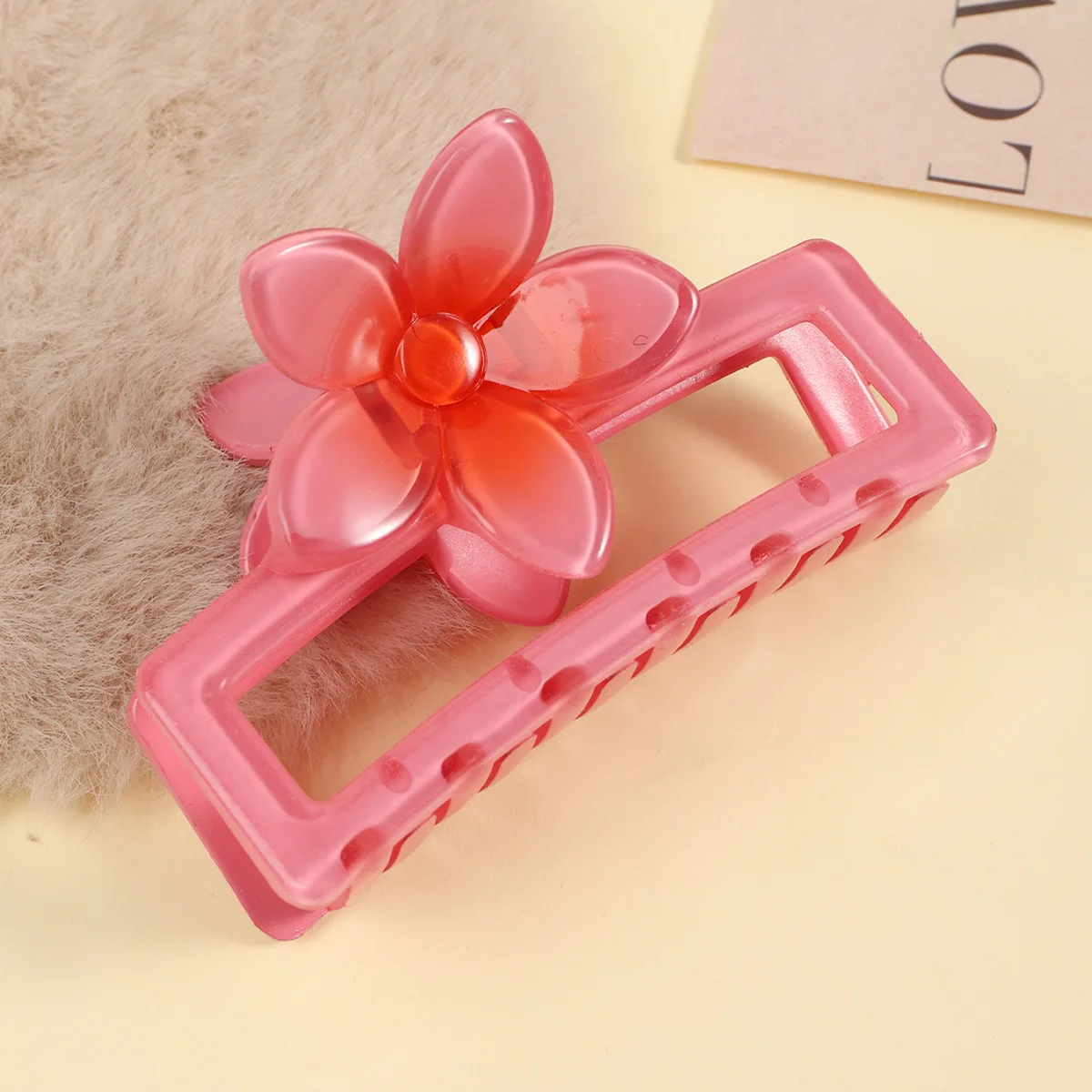 1pc Summer New Square Egg Flower Claw Clip, Gradient Sweet Dopamine Hair Accessories, Back Head Bun Shark Clip