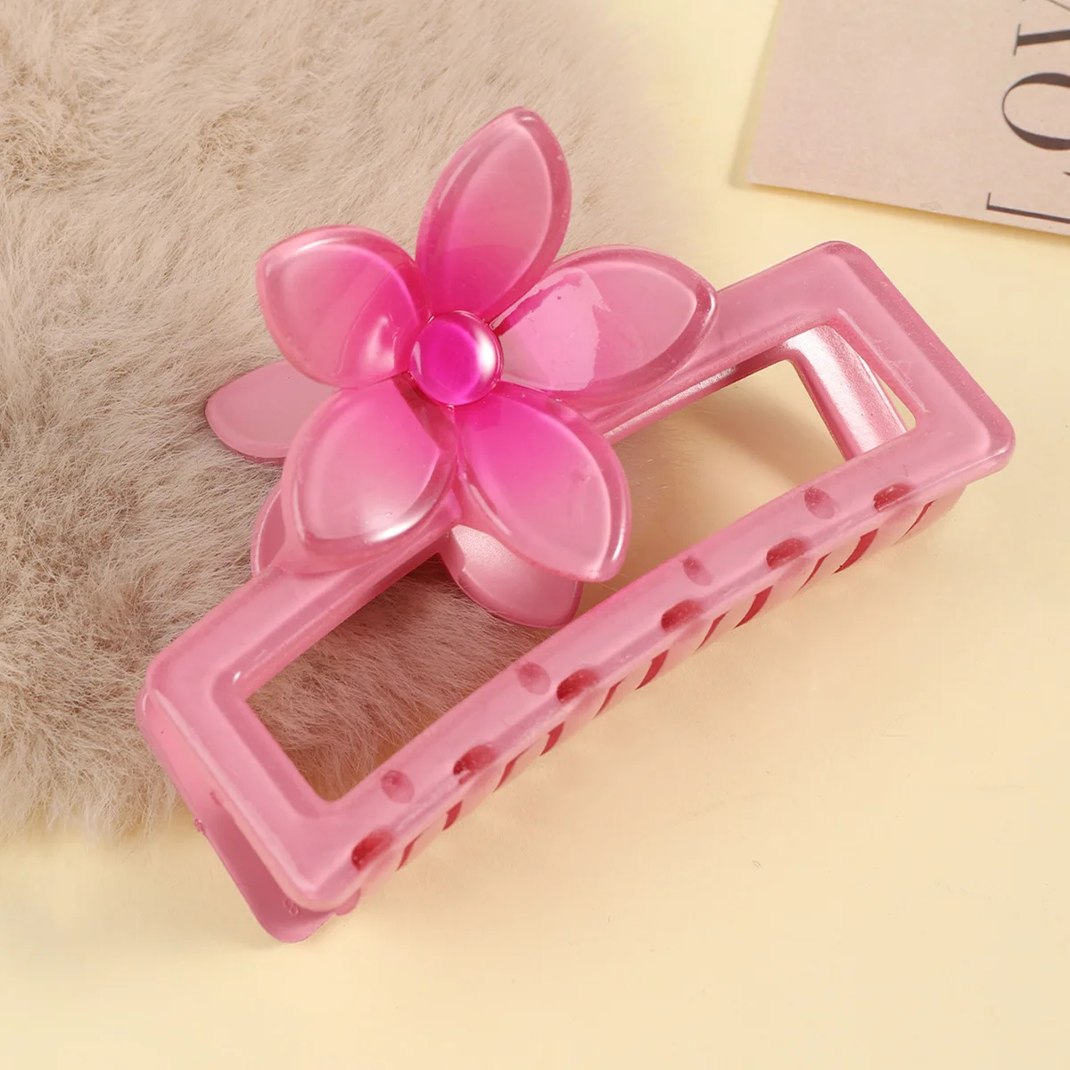 1pc Summer New Square Egg Flower Claw Clip, Gradient Sweet Dopamine Hair Accessories, Back Head Bun Shark Clip