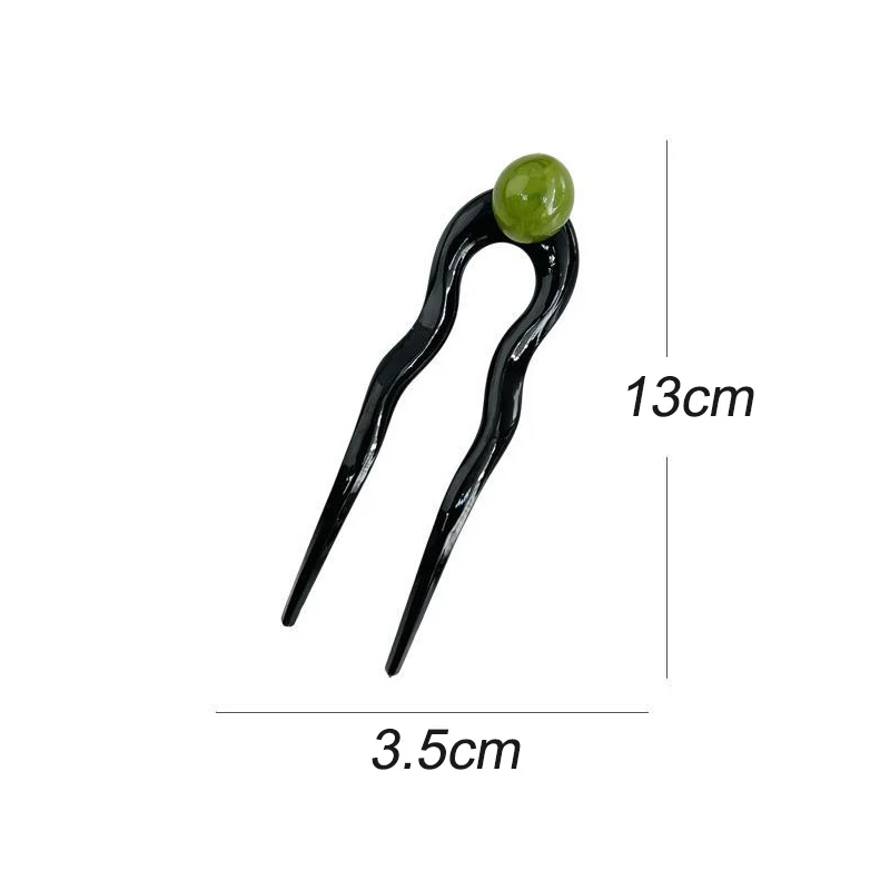 Women Twist Hair Clip for Girls Fashion Plastic Acrylic Bead Hair Sticks U-Shaped Hairpin Geometric Female Lady Hair Accessories