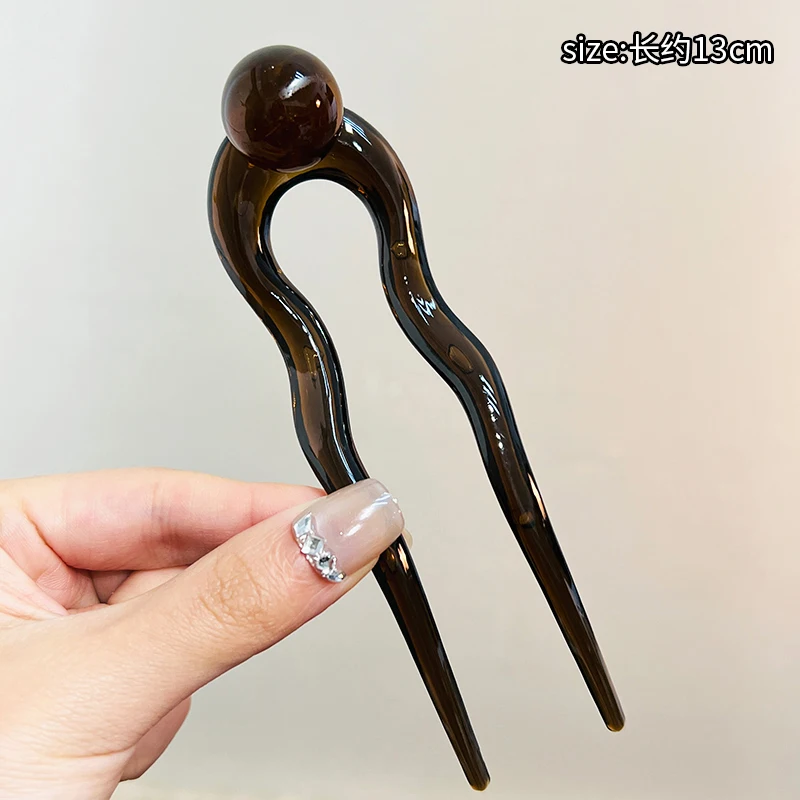 Women Twist Hair Clip for Girls Fashion Plastic Acrylic Bead Hair Sticks U-Shaped Hairpin Geometric Female Lady Hair Accessories