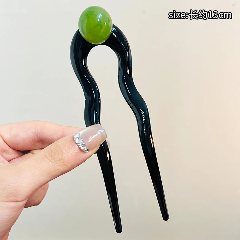 Women Twist Hair Clip for Girls Fashion Plastic Acrylic Bead Hair Sticks U-Shaped Hairpin Geometric Female Lady Hair Accessories