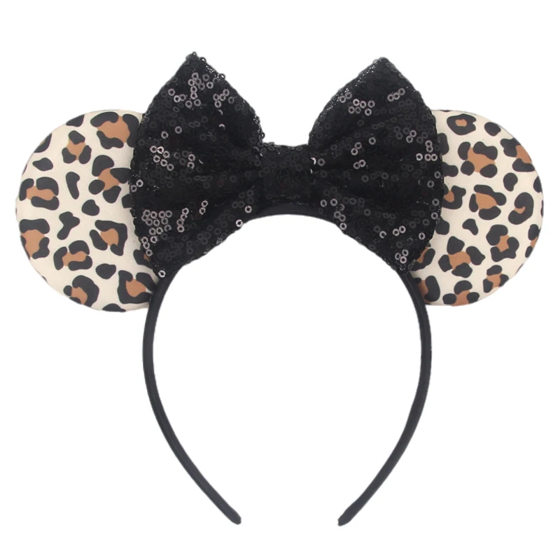 2026 Leopard Mouse Ears Headband Girls Cosplay Trendy 5"Bow Hairband Festival Birthday Party DIY Hair Accessories Gifts